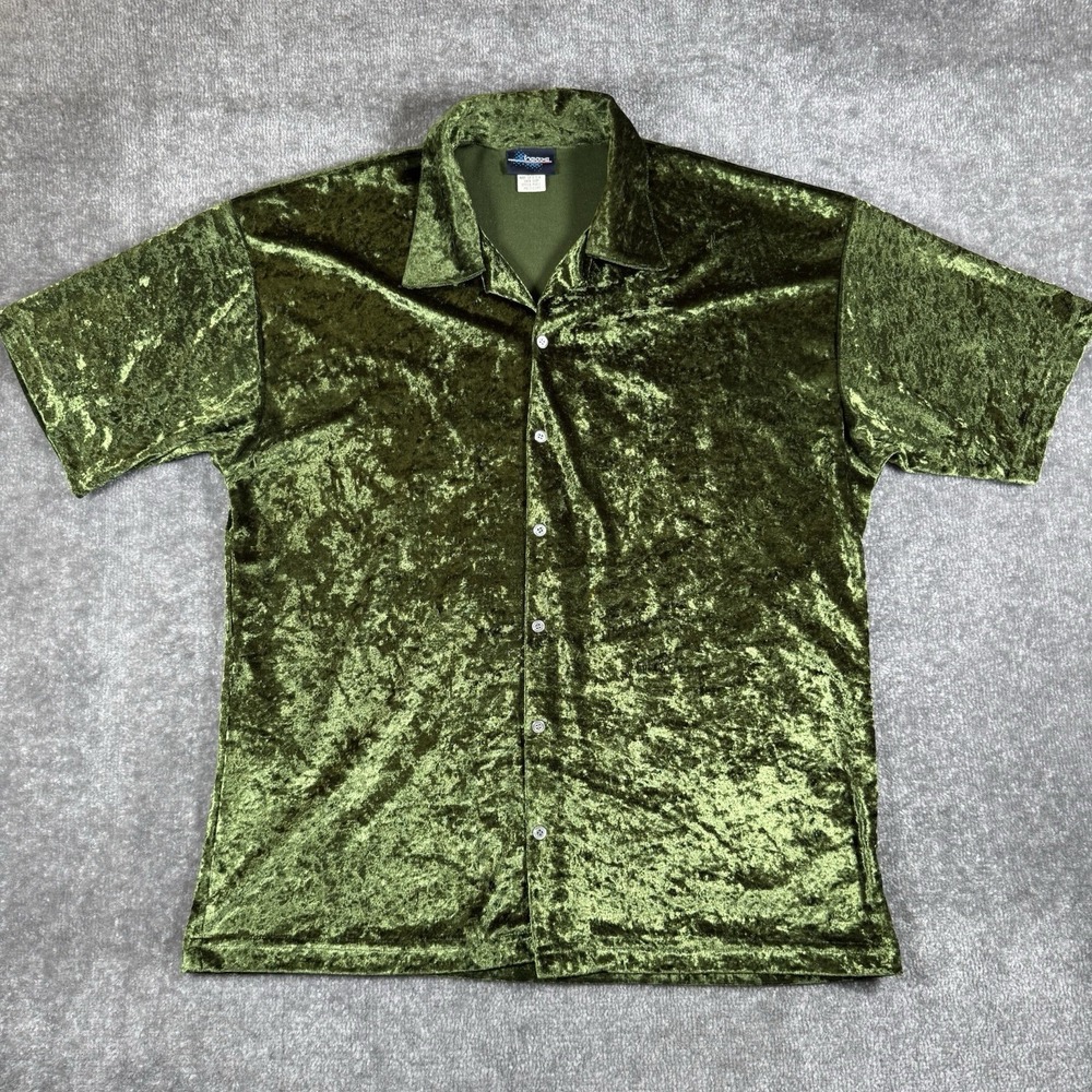 Vintage Hoax Shirt Men's Medium Green Crushed Velvet Button Up Y2K USA Made